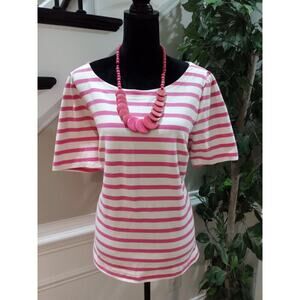 Old Navy Women's Pink White Striped Round Neck Short Sleeve Top Blouse Size XL